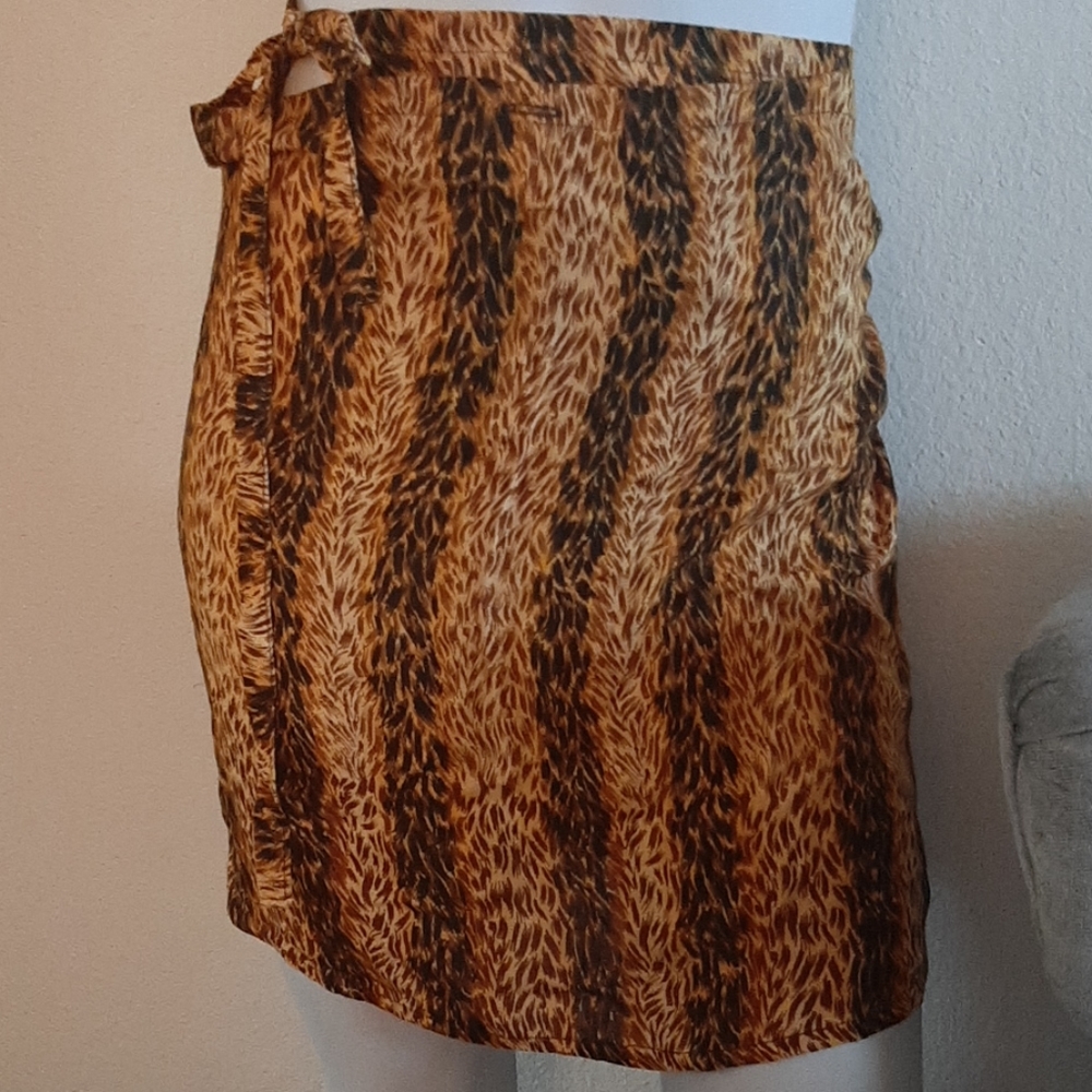 RAYON Animal Print Swim Wrap Skirt Brown & Gold One Size      ☆